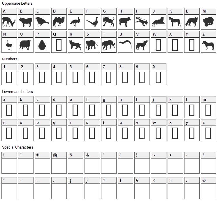 Jasna P Font Character Map