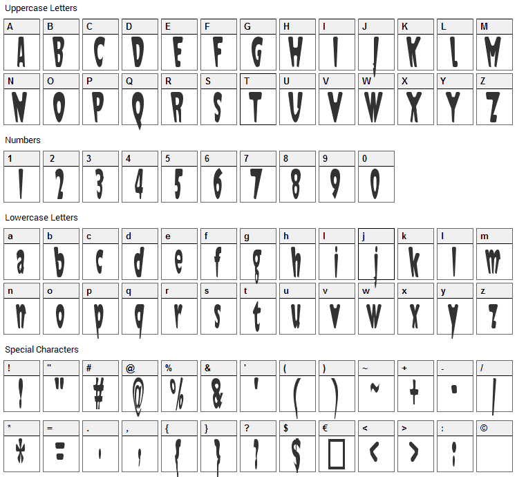 Jaunty Font Character Map