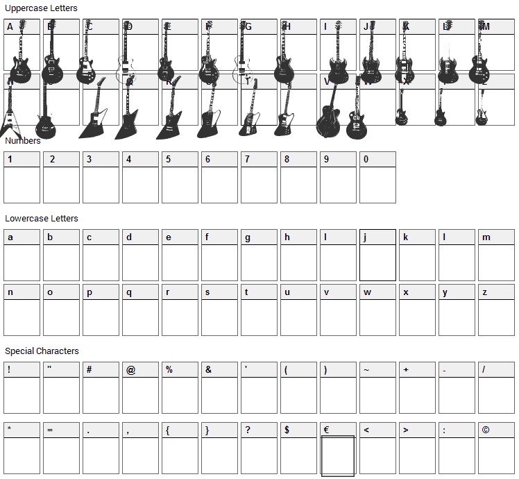 Jazzed Up Font Character Map