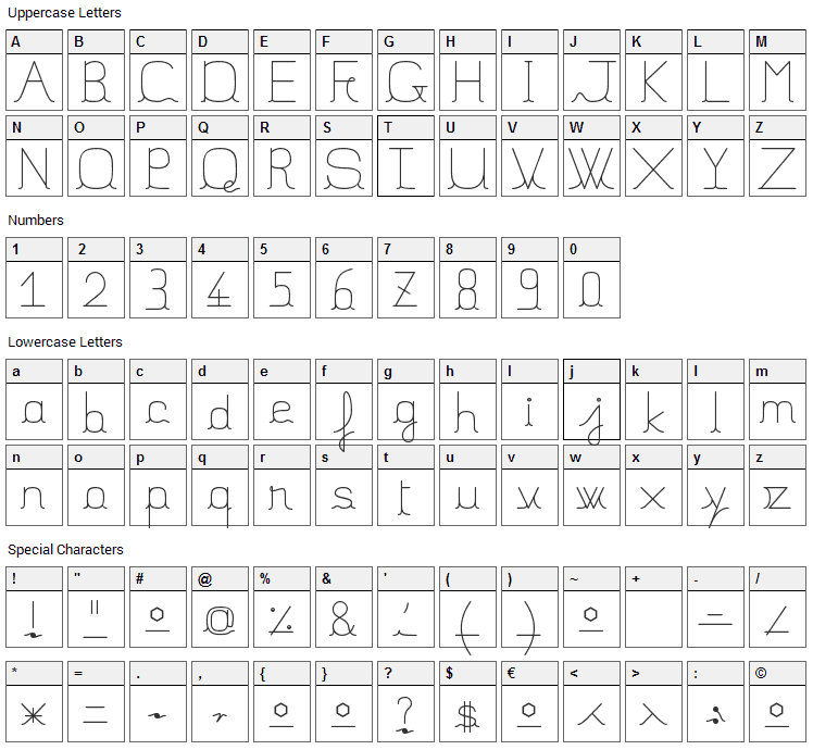 JB Fil Std Font Character Map