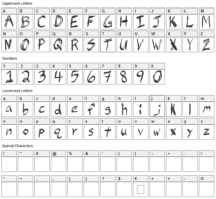 JB Hell Font Character Map