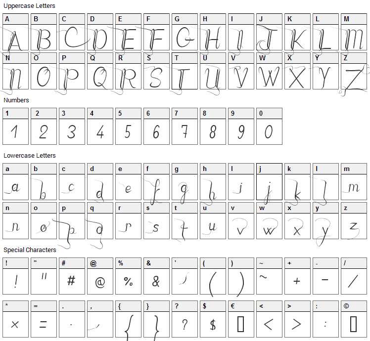 JB Style Font Character Map