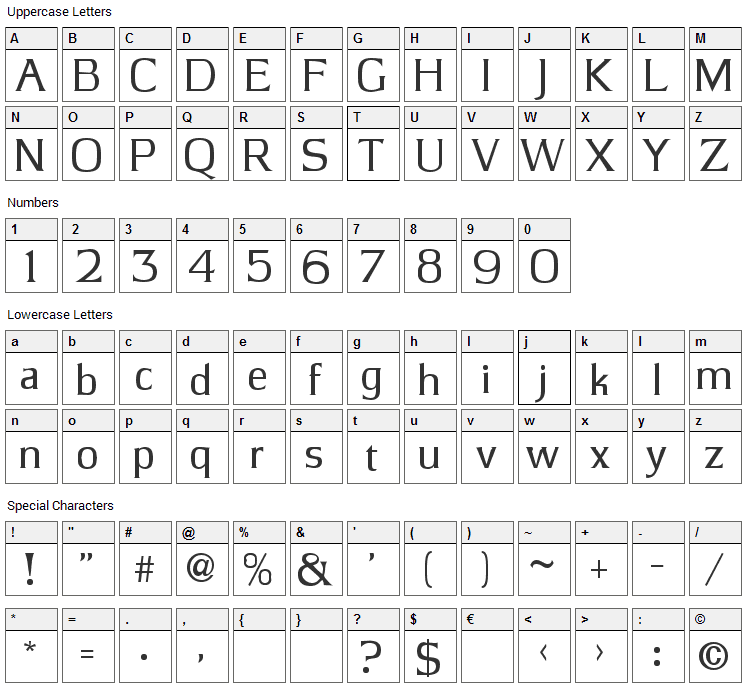 JBarrett Font Character Map