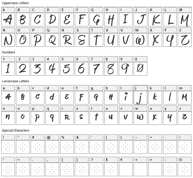 Jeboy Font Character Map