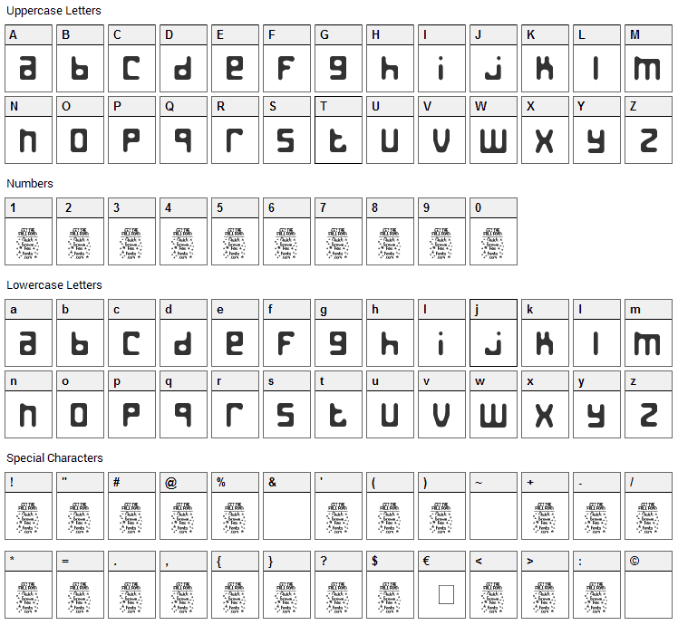 Jed the Humanoid Font Character Map