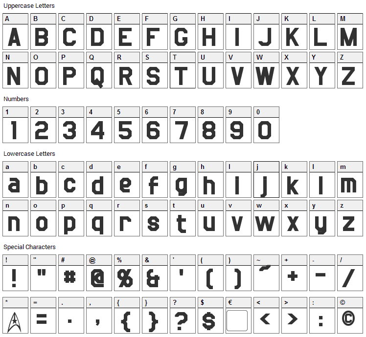 Jefferies Font Character Map