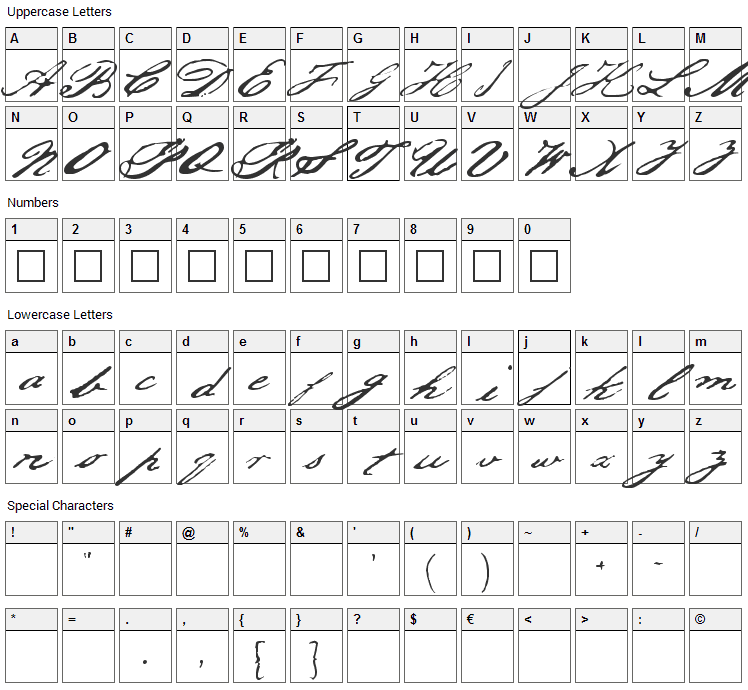 Jefferson Font Character Map