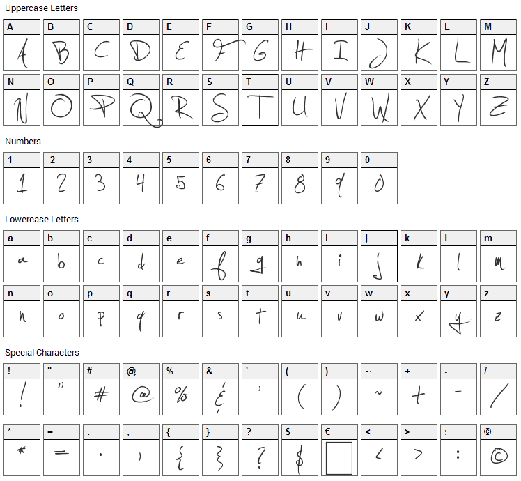 Jellyka - Estryas Handwriting Font Character Map