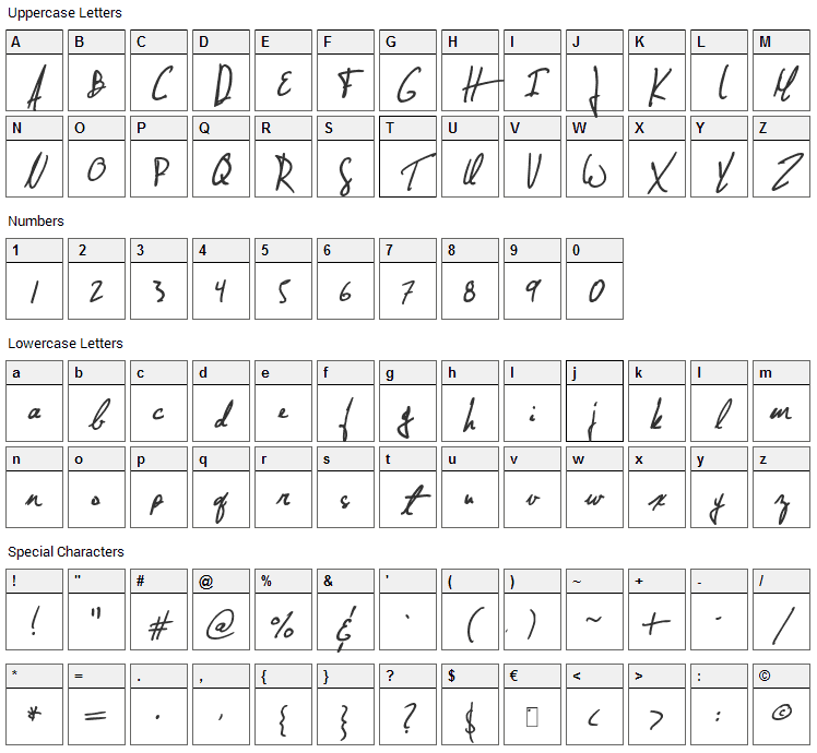 Jellyka - Nathaniel, a Mystery Font Character Map