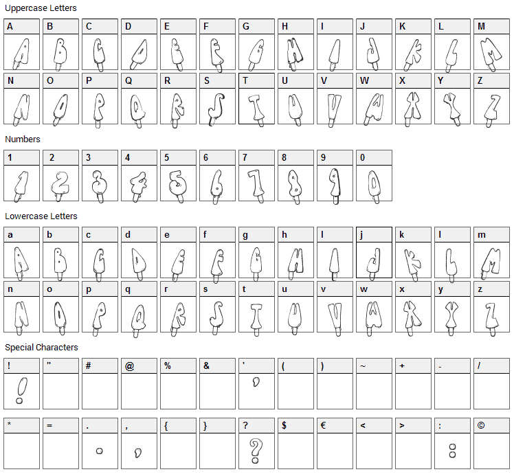 Jennas Popsicles Font Character Map