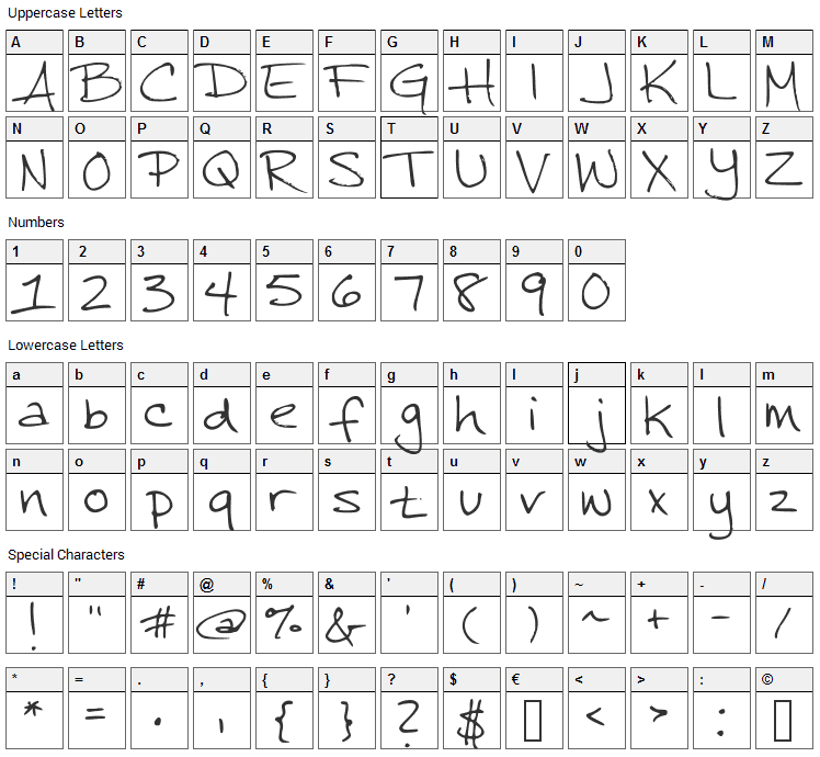 Jenny Font Character Map