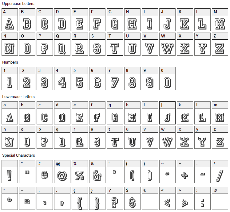 Jersey Letters Font Character Map