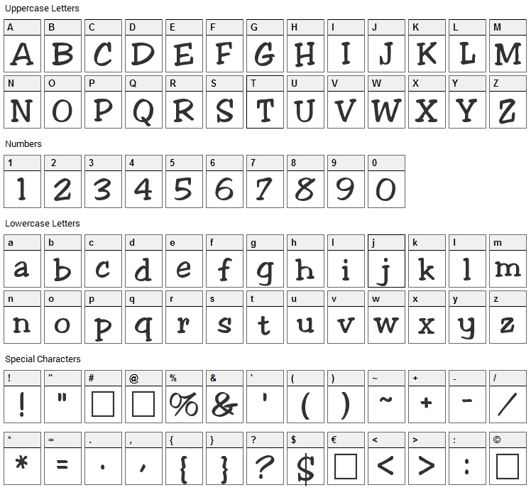 Jester Font Character Map