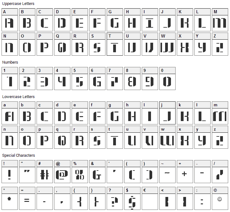 Jetway Font Character Map