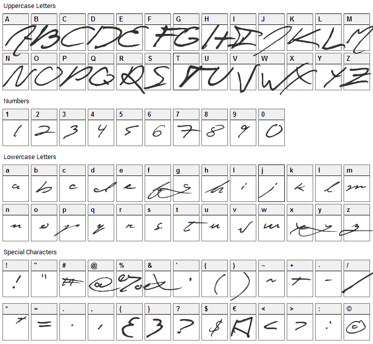 Jey Font Character Map