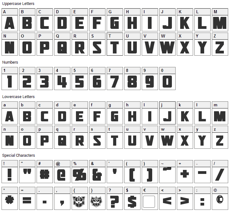 Jhiaxus Font Character Map