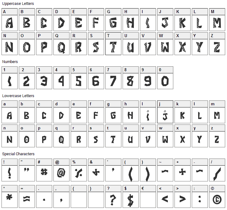 JI Burrito Font Character Map