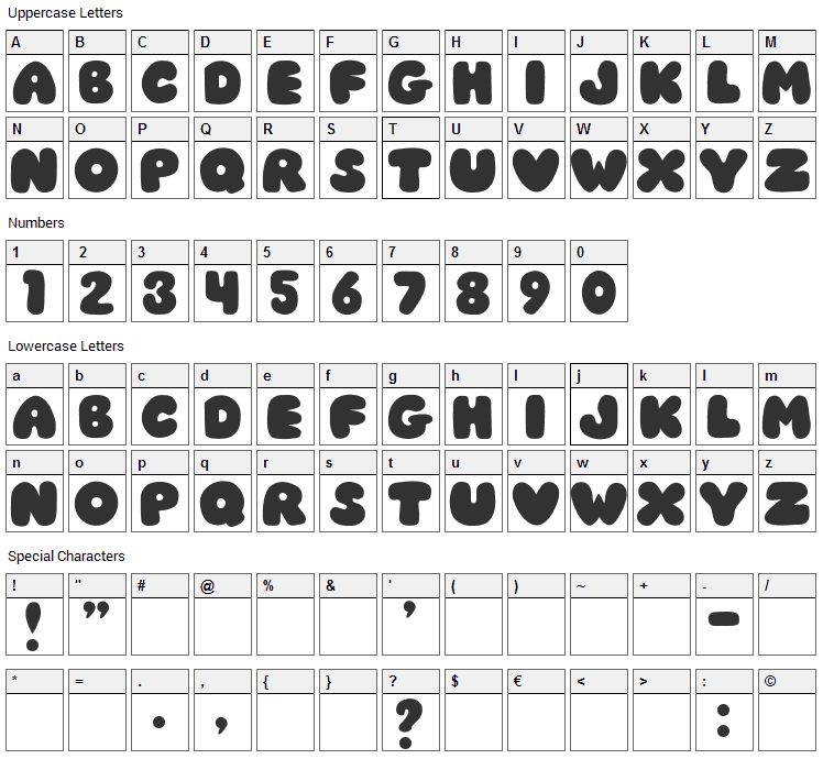 JI Chubby Caps Font Character Map