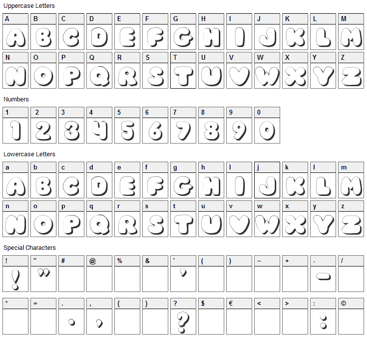 JI Chunky Caps Font Character Map