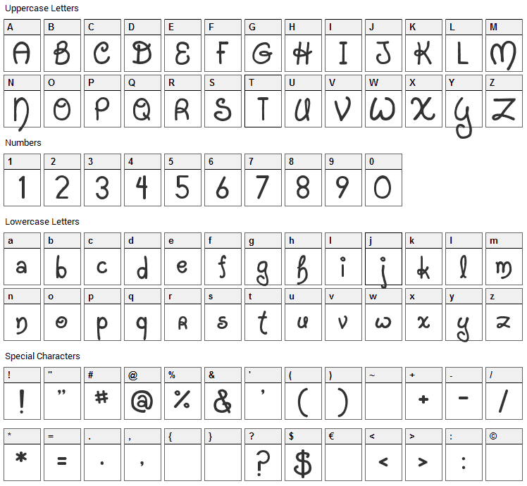 JI Starfish Font Character Map