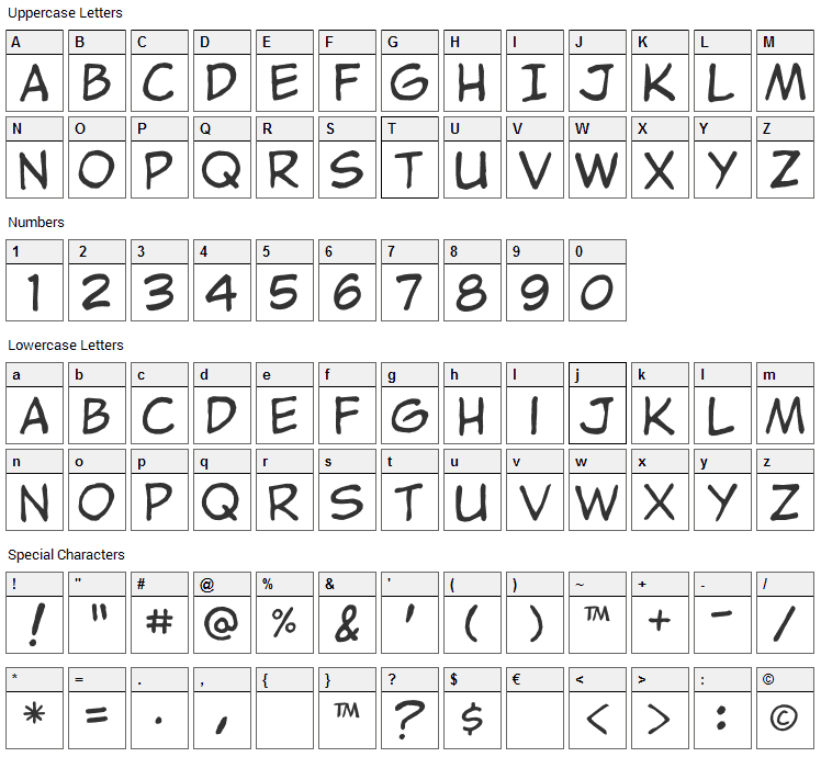 Jibbajabba Font Character Map