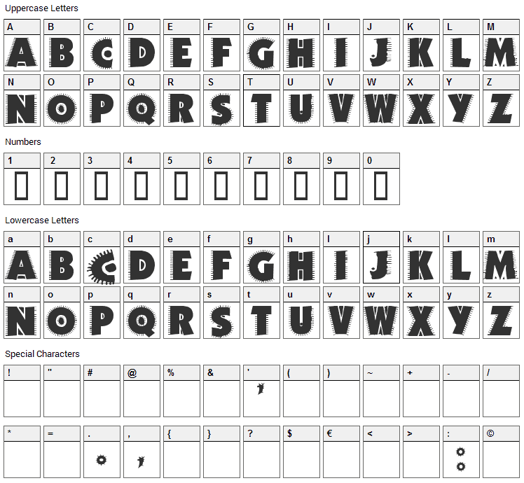 Jicama Font Character Map