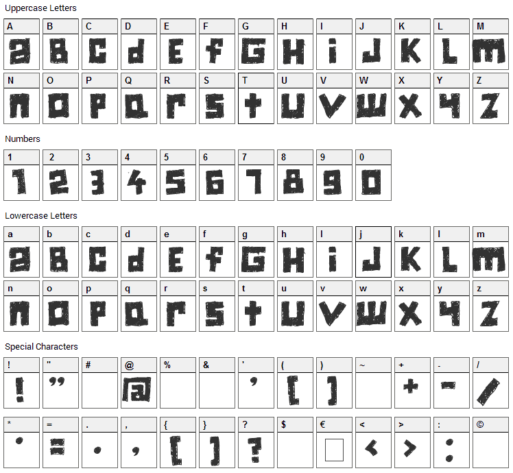 Jiczyn Font Character Map