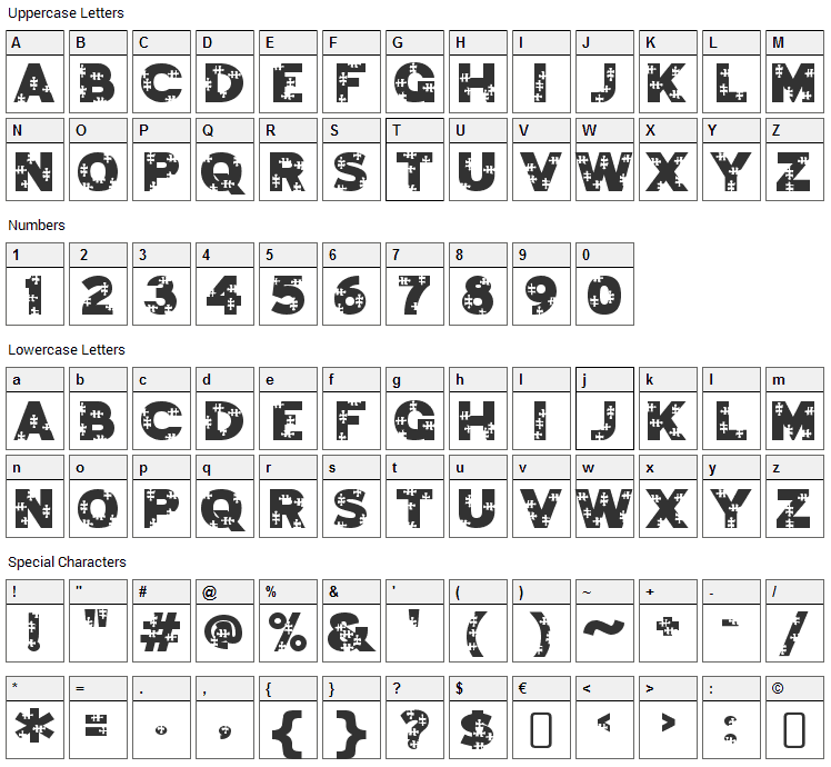 Jigsaw Trouserdrop Font Character Map