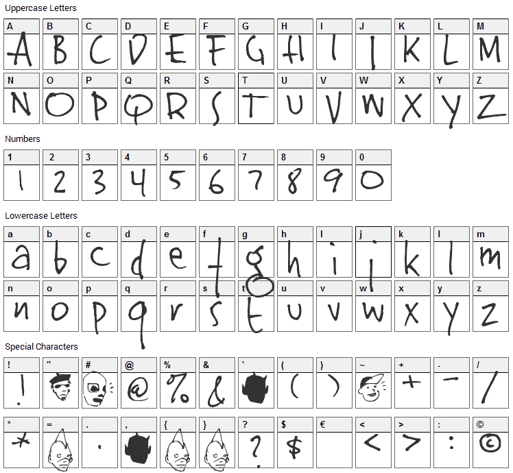 Jinky Font Character Map