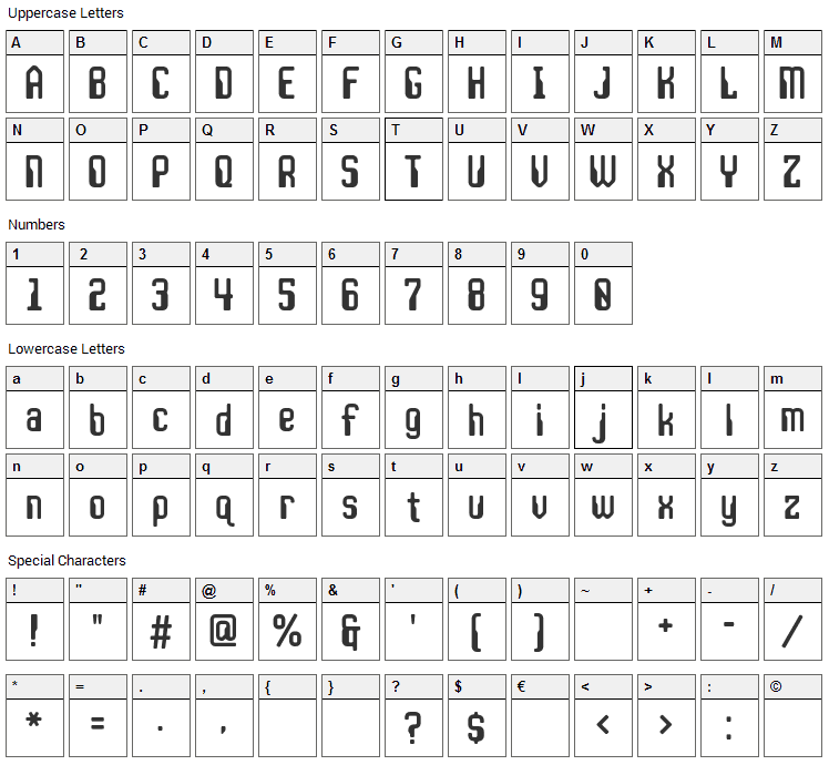 JLS Data Gothic Font Character Map