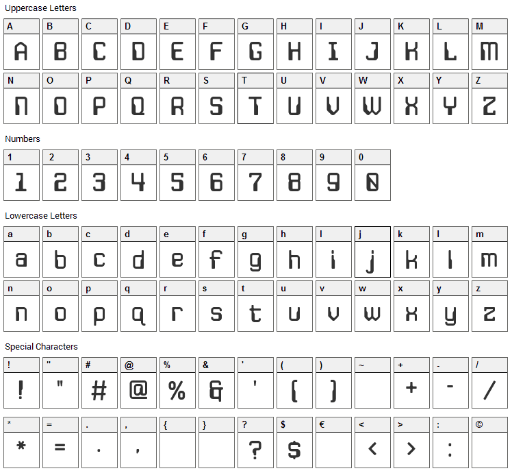 JLS Space Gothic Font Character Map
