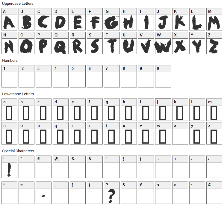 Jobby Font Character Map