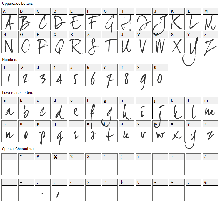 Joe Hand 2 Font Character Map