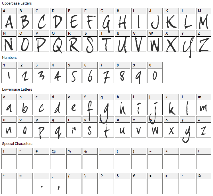 Joe Hand 3 Font Character Map