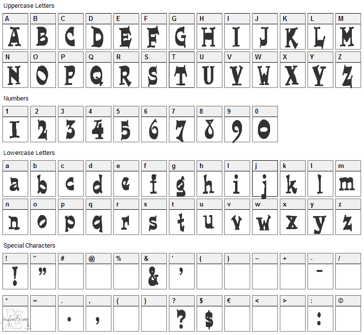 Joe Perry Font Character Map