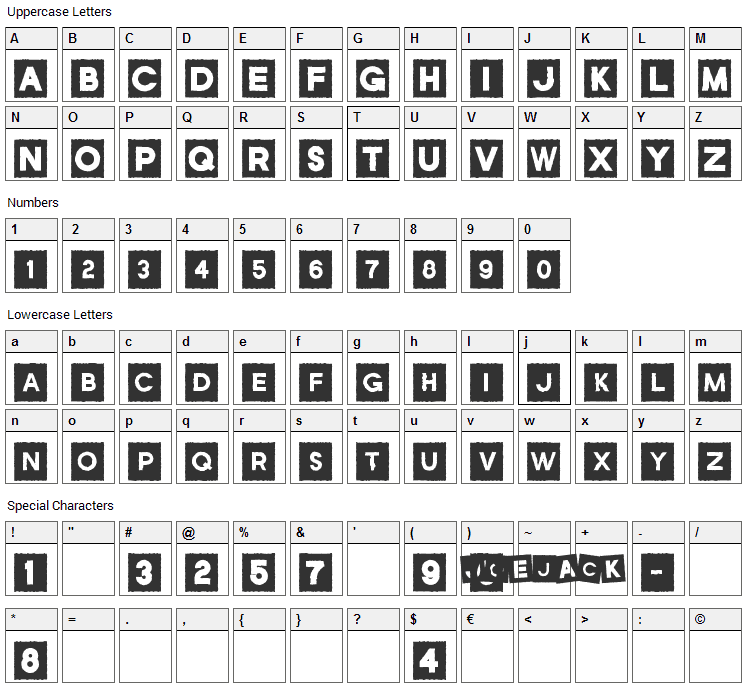 JoeJack Font Character Map