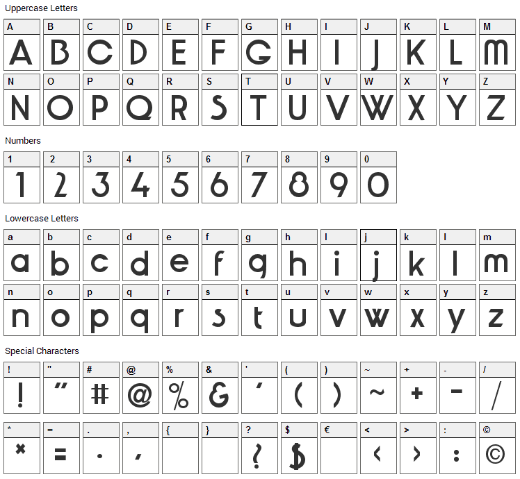 JoeLouis Font Character Map