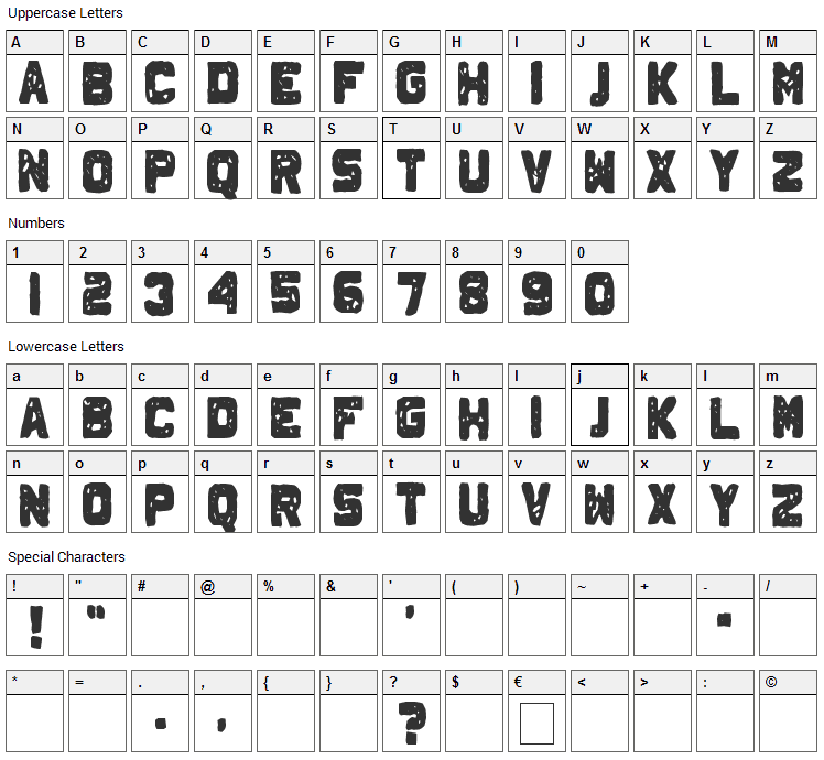 Johnny Homicide Font Character Map