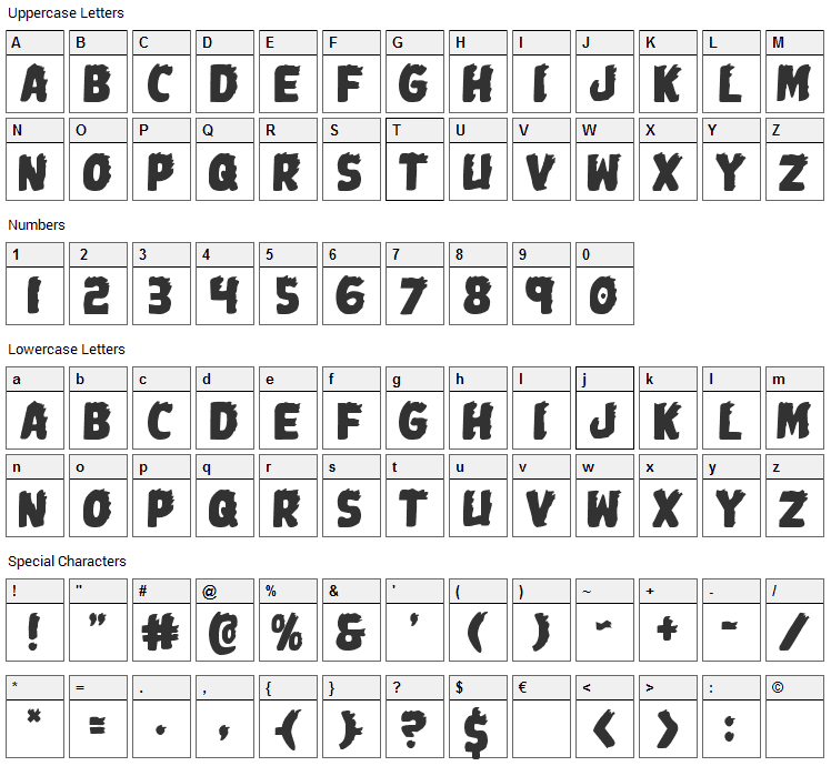 Johnny Torch Font Character Map