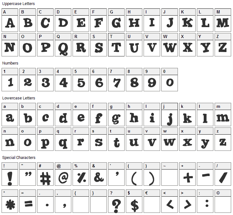 Joint by Pizzadude Font Character Map