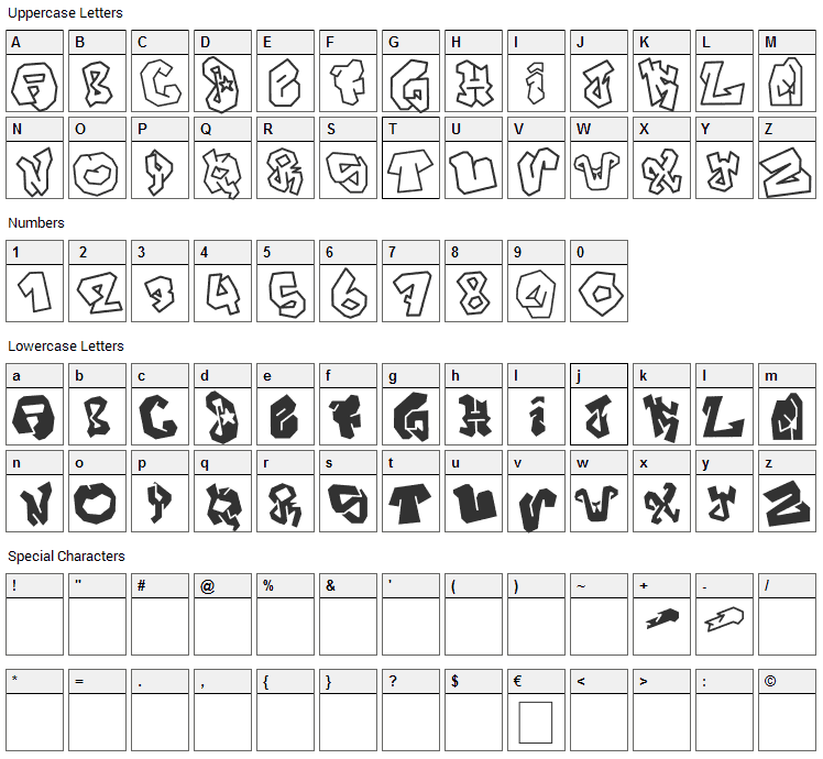 Joker Size Font Character Map