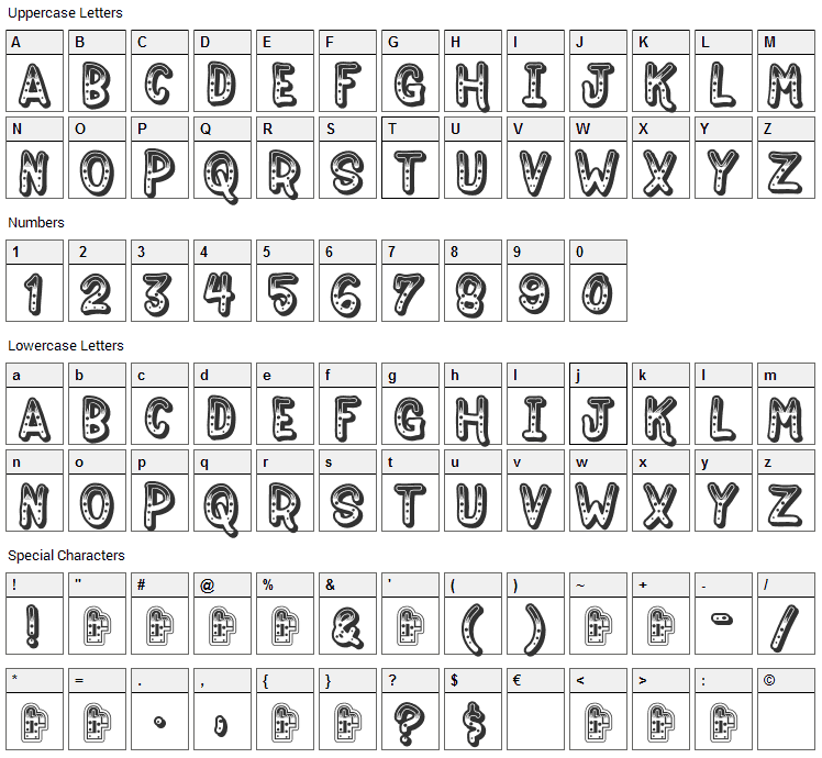 Jokewood Font Character Map