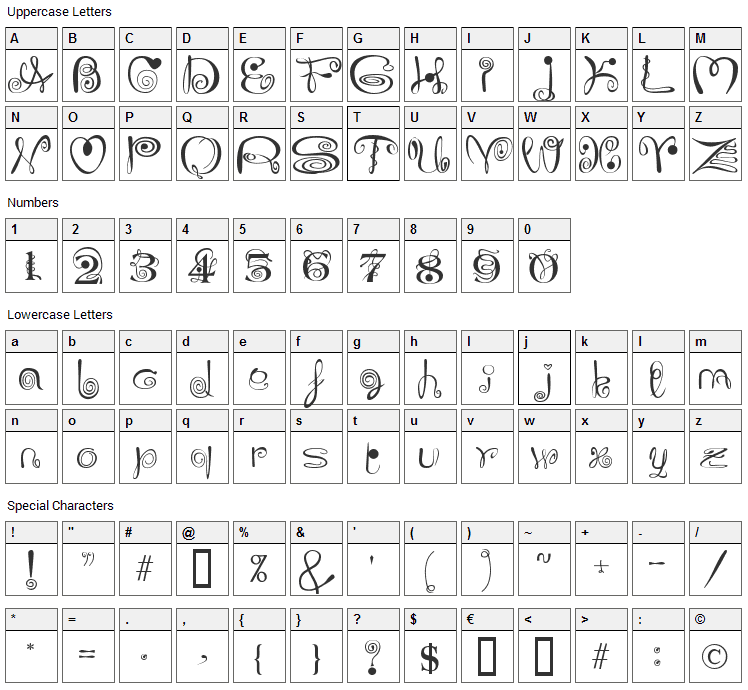 JoliScript Font Character Map