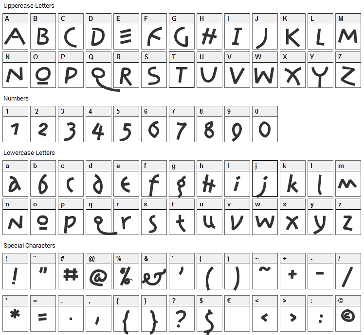 Jonas Font Character Map