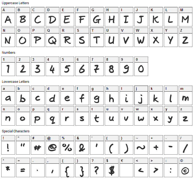 Josschrift Bold Font Character Map