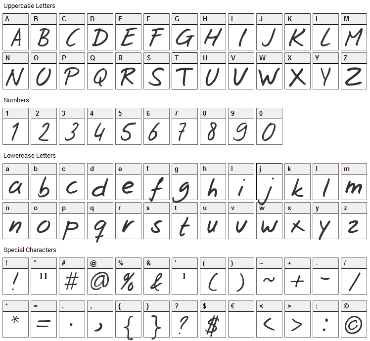 Josschrift Font Character Map