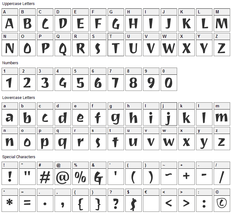 Joti One Font Character Map