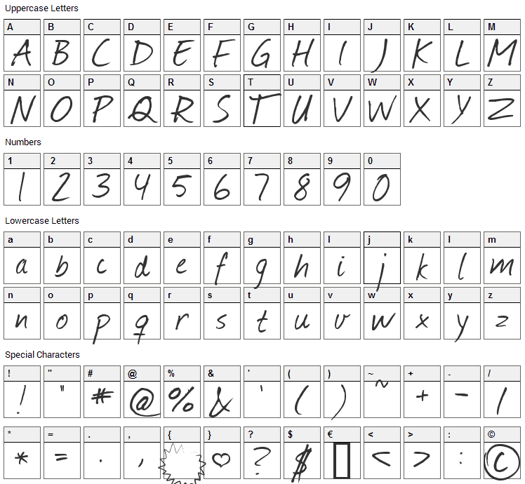 Journal Font Character Map