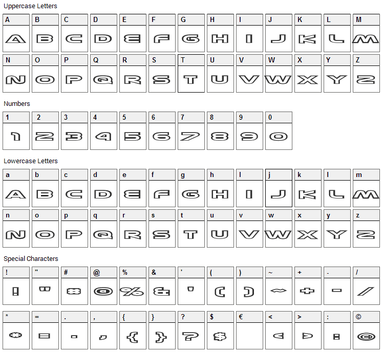 Joy Circuit Font Character Map