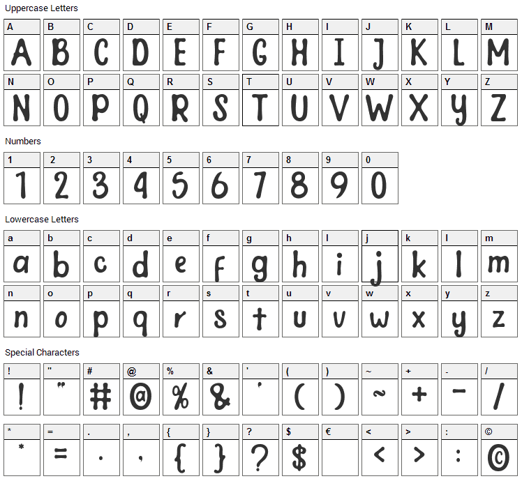 Joy Days Font Character Map